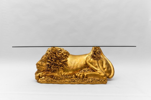 Vintage Italian Ceramic Handcrafted Lion Coffee Table, 1960s