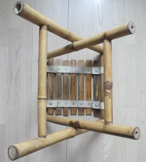 Image 1 of Vintage opvouwbare kruk, visserskruk, bamboe kruk, jaren 70, woaeb