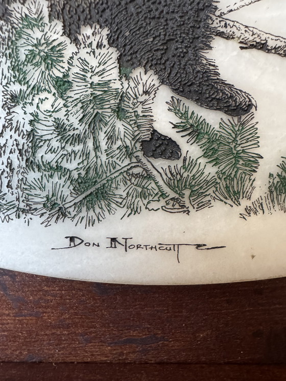 Image 1 of Marble engraving painting of a bear by Don Northcutt