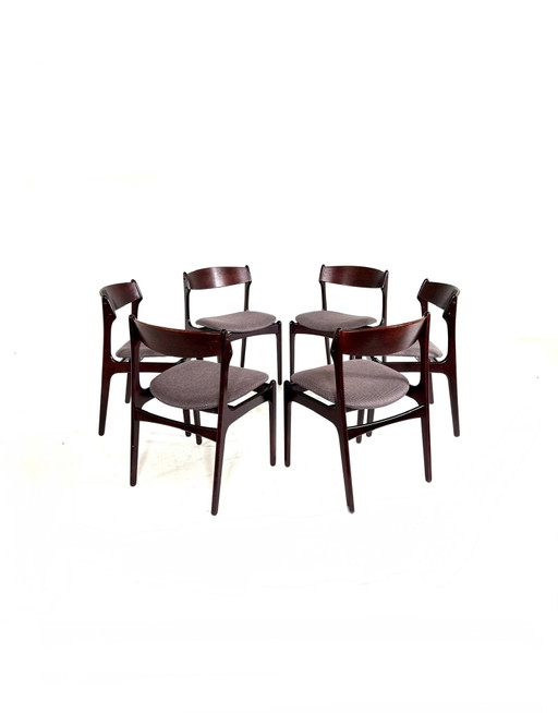 6 sillas de comedor vintage, Erik Buch '70 – eetkamerstoelen, Wood, Textile