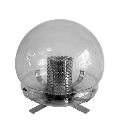 Lampada vintage • Acciaio cromato • Metallo perforato • Vetro • 1970