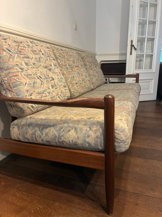 Divano vintage a tre posti — legno e schienale scultoreo – Divani 3 posti (photo 3 of 6)