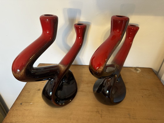 Image 1 of Pair of Ceramidi ceramic candlesticks from the 60s
