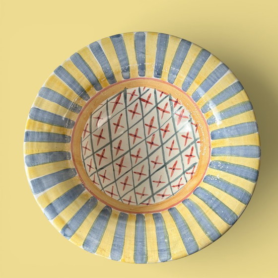 Image 1 of Ceramic fruit bowl on foot by MacKenzie Childs, USA 1990s