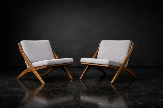 Image 1 of Chaises ciseaux suédoises vintage du milieu du XXe siècle, par Folke Ohlsson pour Bodafors, lot de 2, années 1960