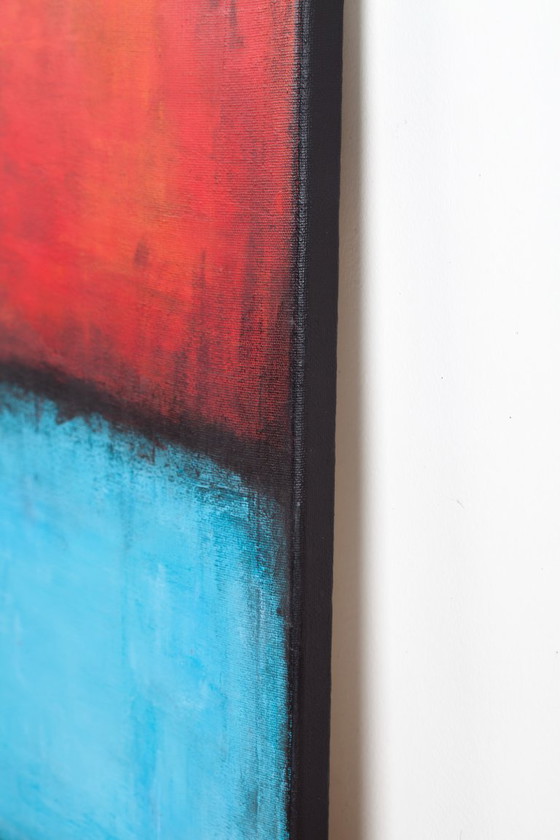 Image 1 of Red and Blue original minimalist abstract modern painting on stretched canvas