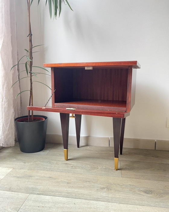 Comodino vintage in legno e ottone, 1950 – Mobili da giardino, Wood, Brass, Scandinavian (photo 8 of 12)