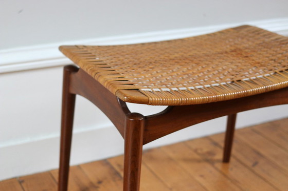 Image 1 of Vintage Scandinavian teak and wicker stool/footrest, 1960s Omann