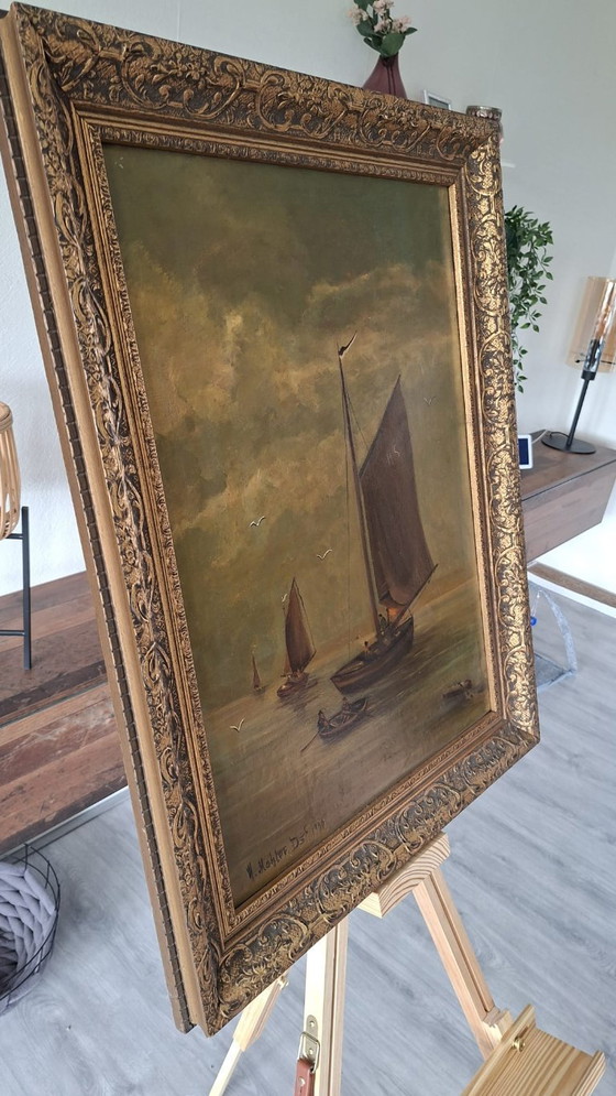 Image 1 of Museaal Maritiem Meesterwerk – Hermann Mahler (1900) – Olieverf op doek