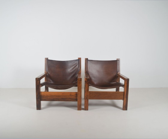 Image 1 of Set Franse zetels in olijfhout met tuigleer, jaren '70