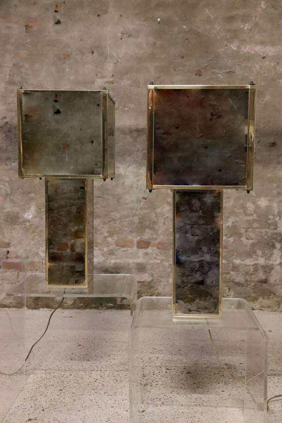 Image 1 of 2x Grote Brutalistische Italiaanse Tafellampen