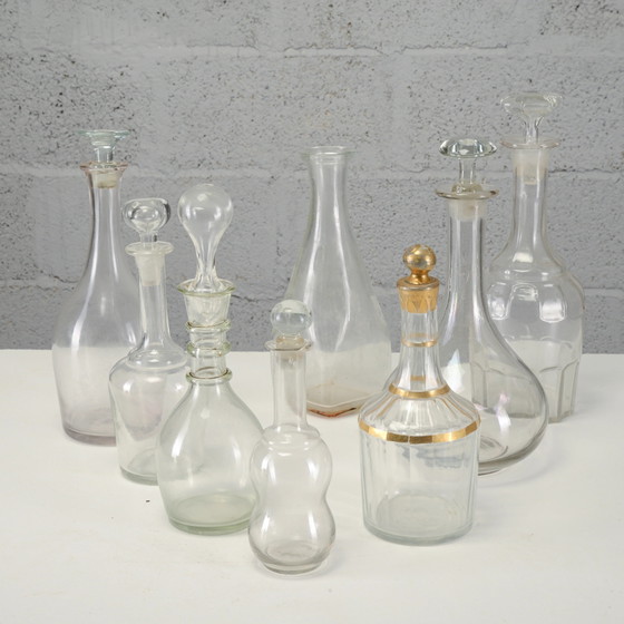 Series of assorted decanter bottles, in crafted glass, 20th century – Glass & Decanter, Gold, Retro (photo 4 of 4)