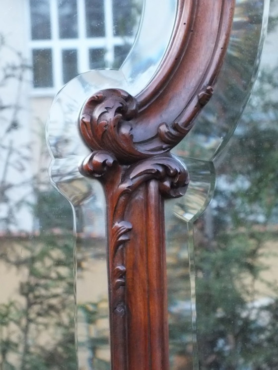 Image 1 of large Liberty Art Noveau wall beveled mirror with planter wood walnut years '900