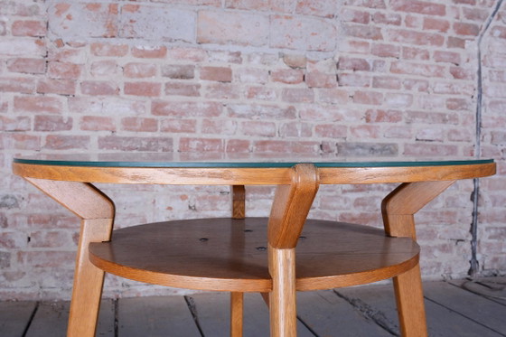 Originaler Couchtisch aus der Mitte des 20. Jahrhunderts, von JITONA Soběslav, Eiche, Glas, Tschechien, (photo 9 of 11)