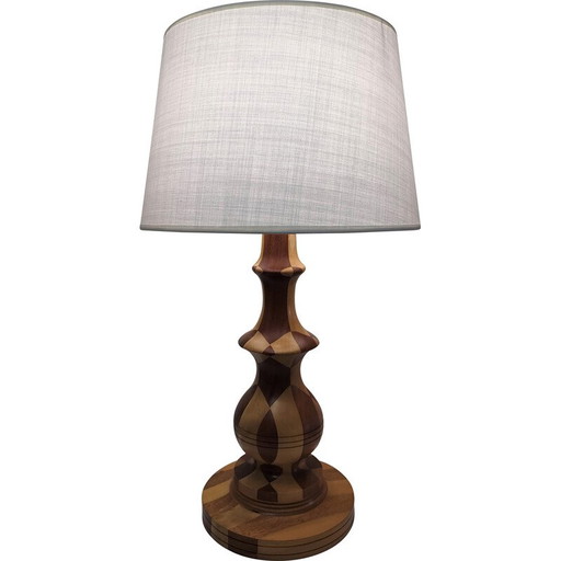 Lámpara vintage de madera torneada con incrustaciones de madera, 1980