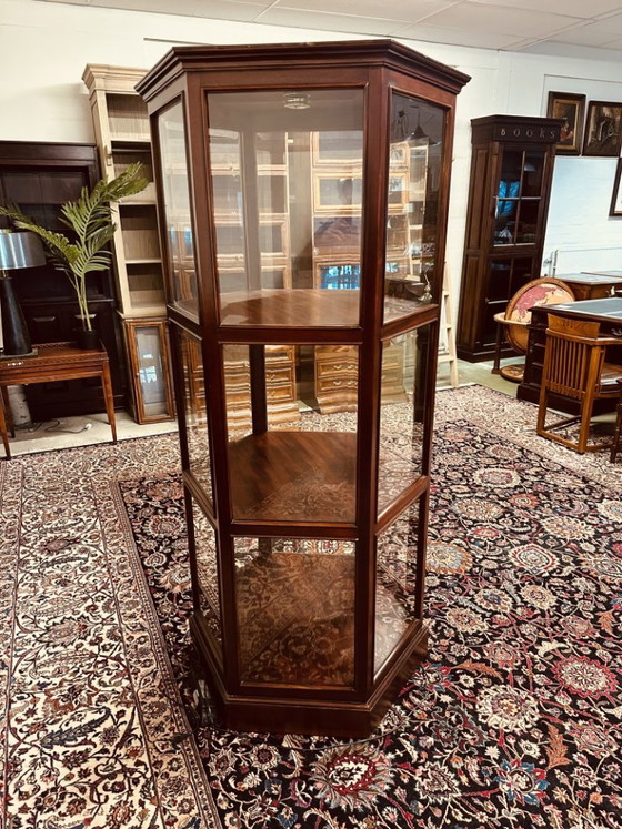 Antique hexagonal mahogany display cabinet with cut glass – Wood (photo 5 of 11)
