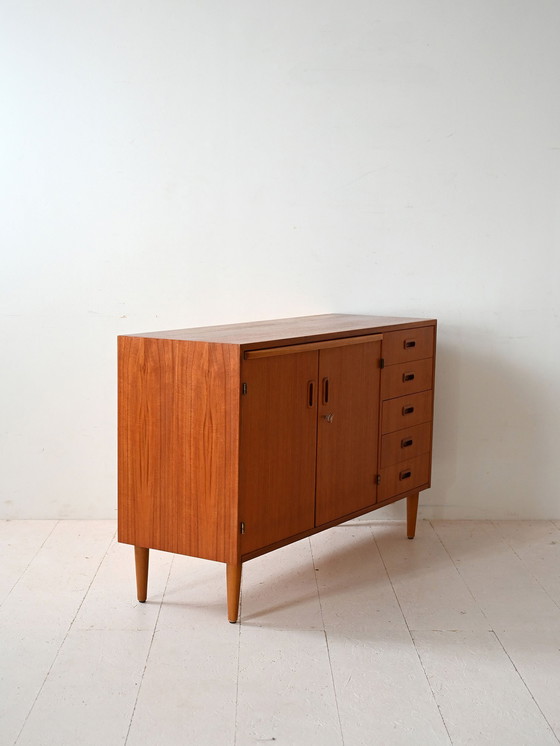Image 1 of Scandinavian Teak Sideboard with Drawers and Hidden Desk