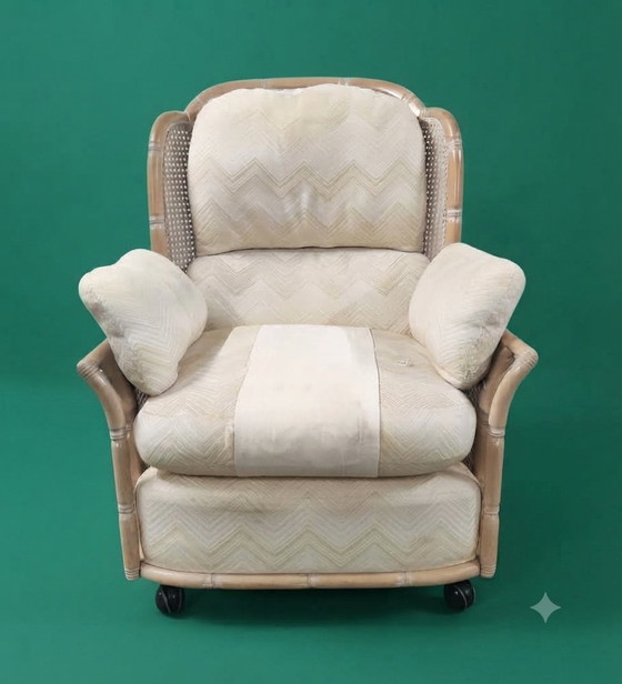 Grande Poltrona Giorgetti Finto Bambù con Orecchie – Poltrone, Rattan, Textile (photo 2 of 8)