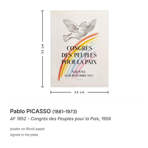 Image 1 of Pablo Picasso AF 1952 - Poster Congres van Volkeren voor Vrede 1959