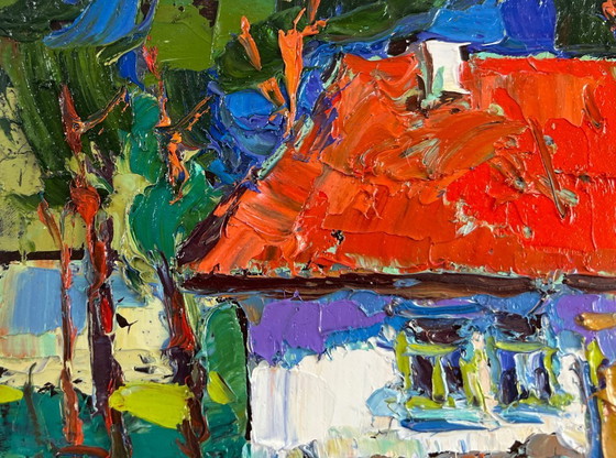 Image 1 of Original Oil Painting Summer Village Landscape Near the house - a life of its own