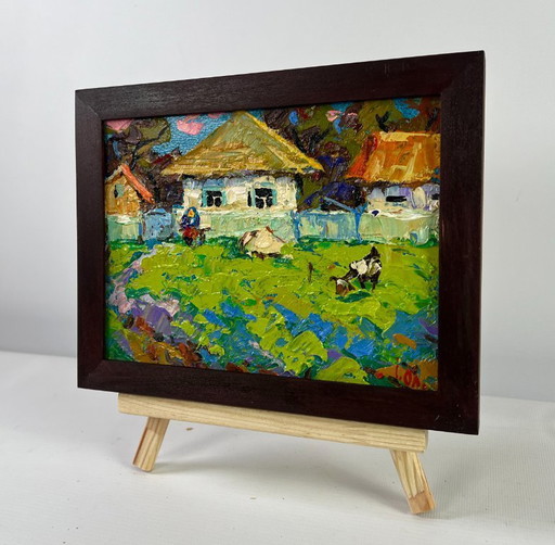 Original Oil Painting Summer Village Landscape Silence filled with warmth