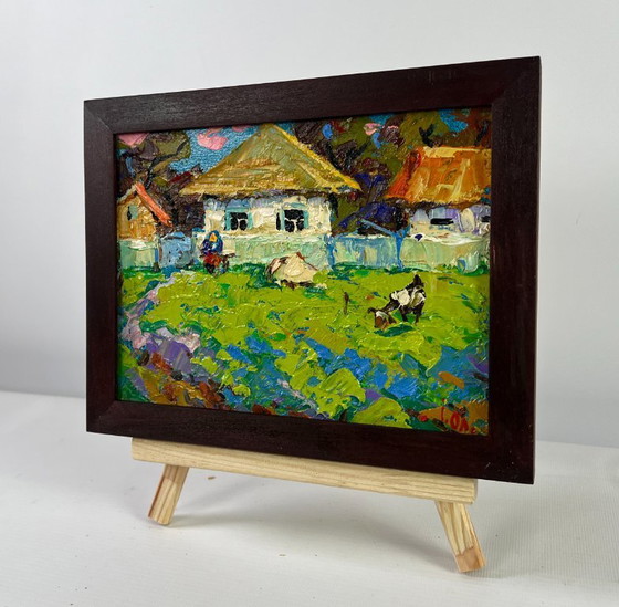 Image 1 of Original Oil Painting Summer Village Landscape Silence filled with warmth