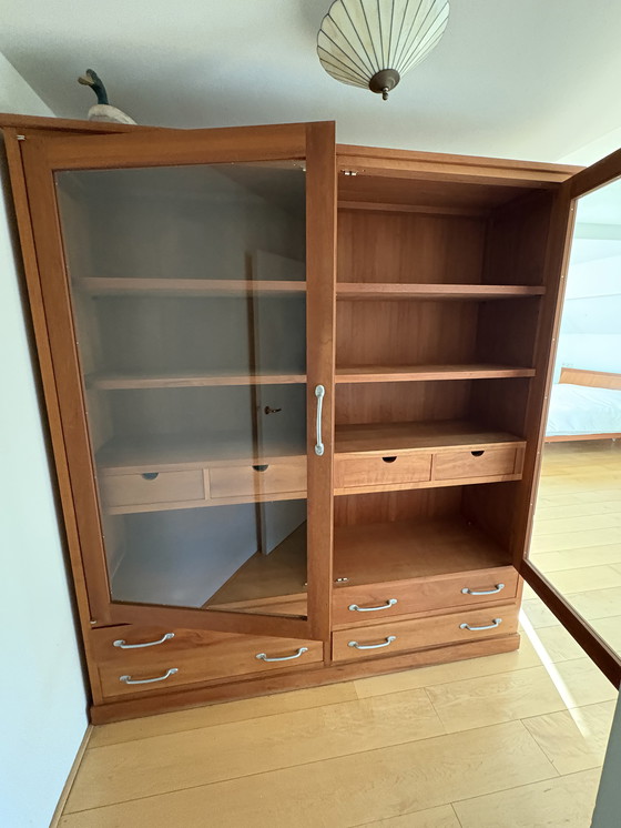 Image 1 of Elegant Cherry Display Cabinet with Drawers and Glass Doors