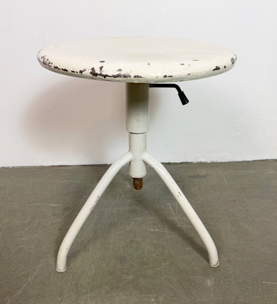 Image 1 of White Industrial Iron Height Adjustable Stool, 1960s