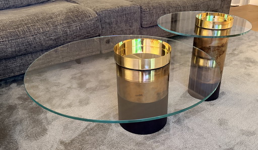 Vintage design salontafels set – glazen blad & bronze kolom – high end