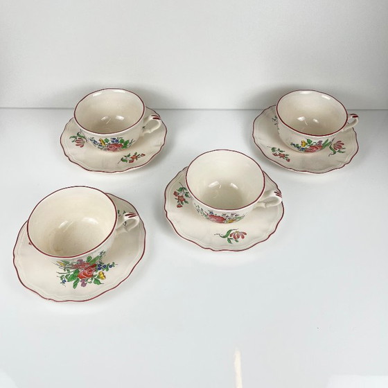 Image 1 of Set of 4 large cups with saucers, Streetlight model by KG Lunéville