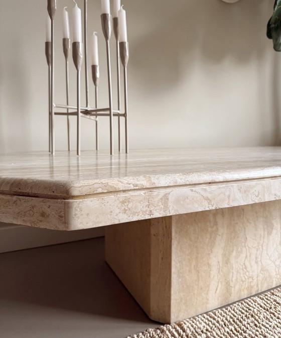 Image 1 of Solid travertine table sculptural vintage eye-catcher