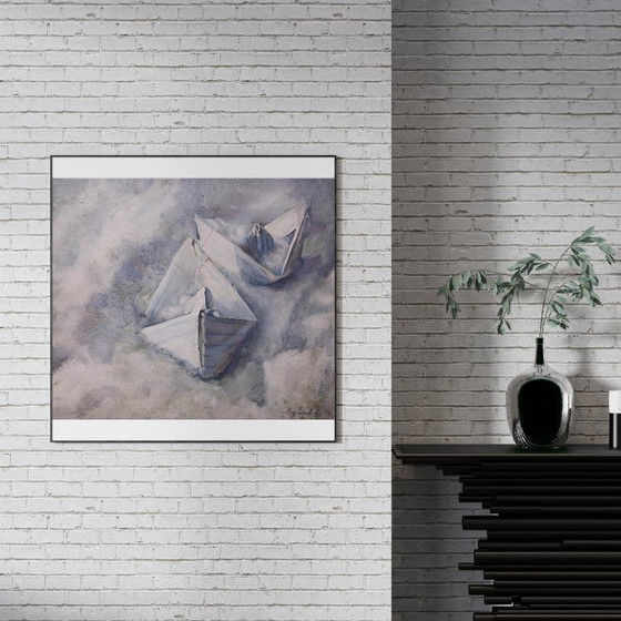 Origineel olieverfschilderij, hedendaagse kunst, symboliek, sneeuw, lente in aantocht. (photo 3 of 7)