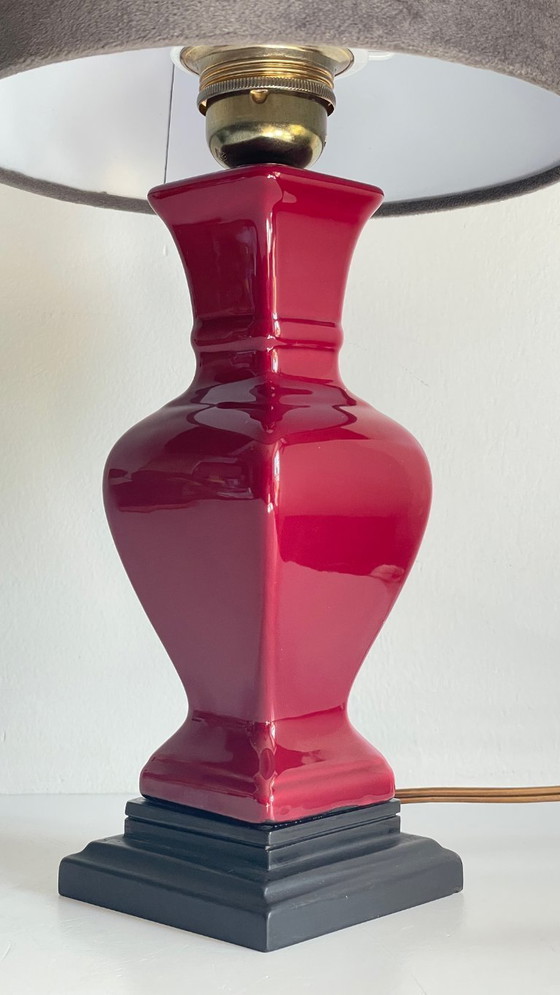 Image 1 of Vintage Ceramic and Velvet Lamp