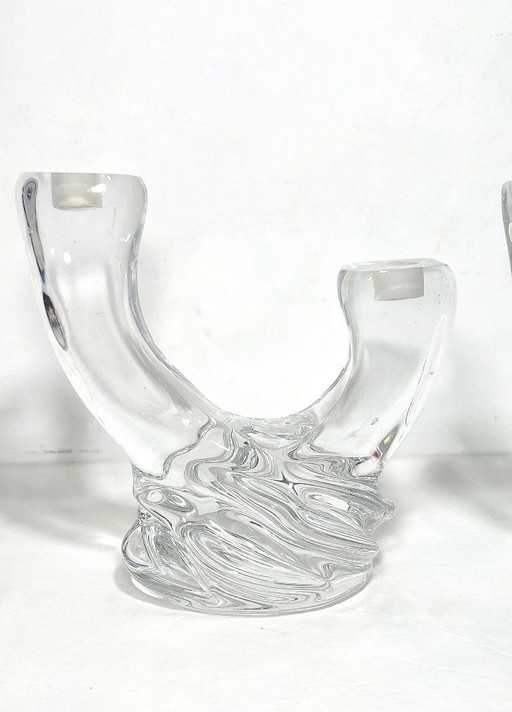 Pair of crystal candlesticks. Spain, 1970s.