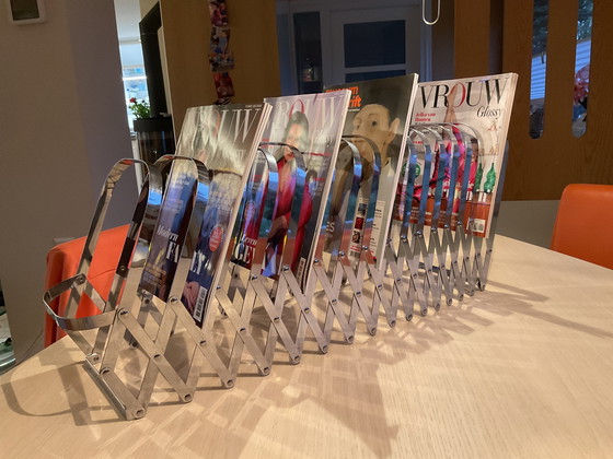 Image 1 of Chrome accordion magazine rack Luther Evans
