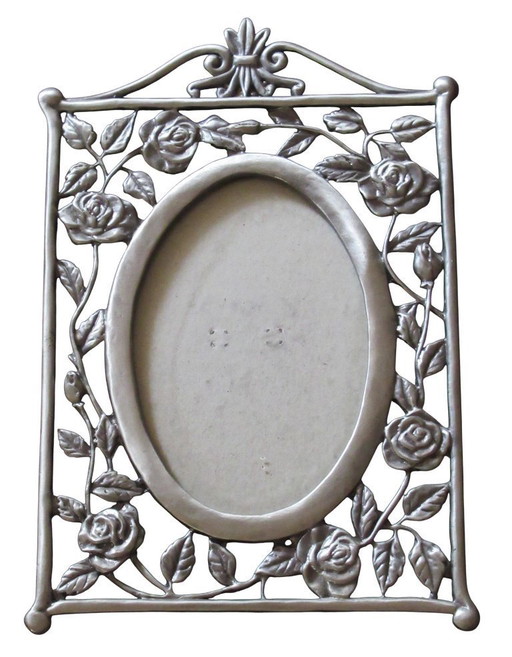 Cornice portafoto antica in peltro stile Art Nouveau, marca Perfect