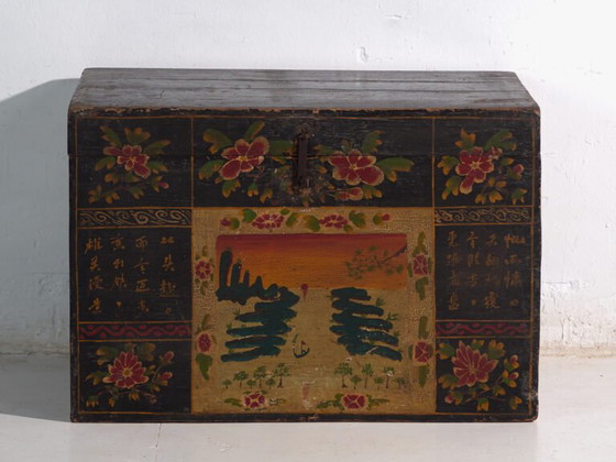 Antique painted trunk in pine wood – China, circa 1900 – Storage cabinet, Iron (photo 28 of 40)