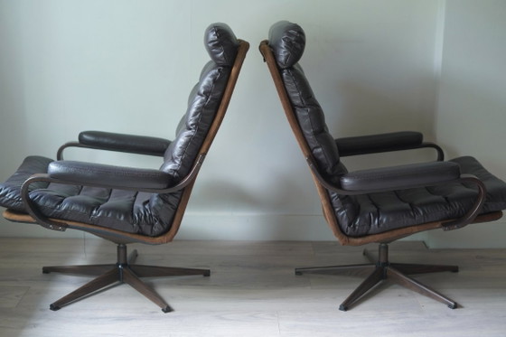 Rare Paire de Fauteuils Lounge Pivotants Georg Thams des Années 70 pour A/S Vejen Polstermøbelfabrik - (photo 2 of 15)