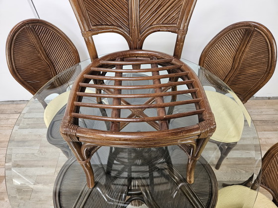 Image 1 of Set with Table and Four Chairs in Wicker and Bamboo by Vivai Del Sud, 1970