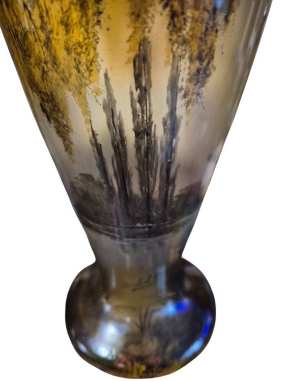 Pair of hand-painted glass Vases, Michel Nancy, Brown, Art Nouveau (photo 13 of 15)