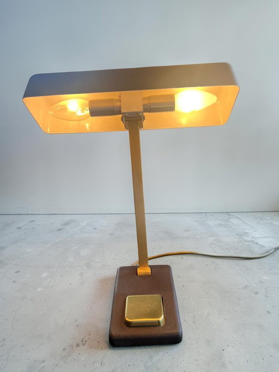 Image 1 of Lampada da scrivania/pianoforte vintage di Egon Hillebrand, anni '70 – metallo martellato marrone e ottone – modello 7383-241