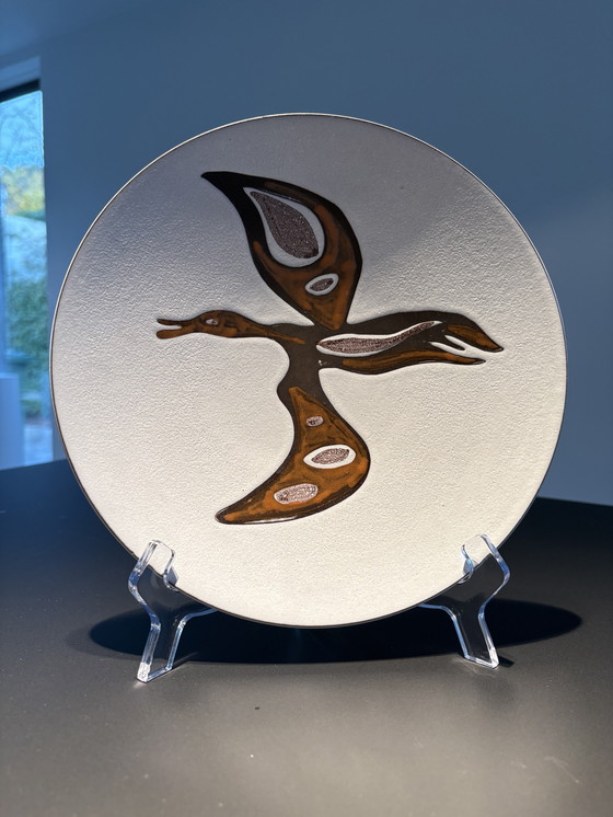 Image 1 of 1960s decorative bowl, white ceramic with stylized bird