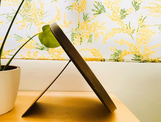 Image 1 of Miroir de table ovale vintage avec cadre en bois