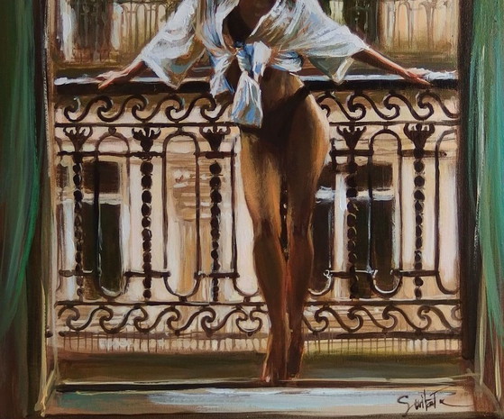 Image 1 of Artwork by Ewa Switala "The Morning Balcony" - Acrylic painting