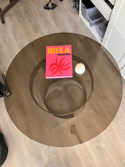 Chrome table with smoked tabletop – eettafels, Glass, Metal