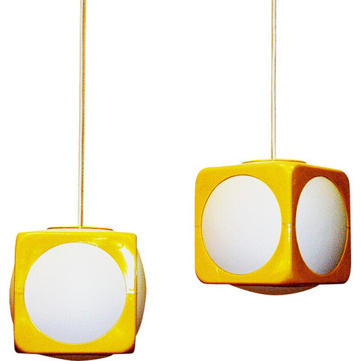 Paar vintage "Kuben" acryl hanglampen van Schöler voor Ikea, Zweden 1970