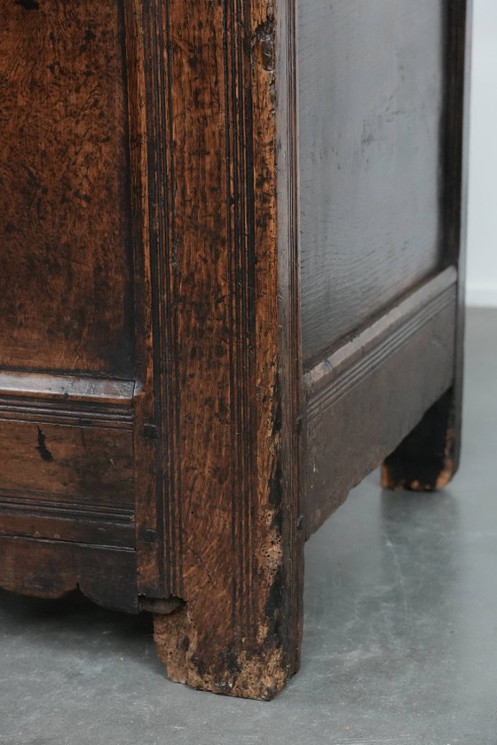 Image 1 of Large antique panelled English oak chest from the 18th century