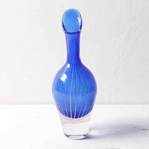 Mid-Century Modern Blue Art Glass Vase: Jan Johansson Orrefors, Sweden