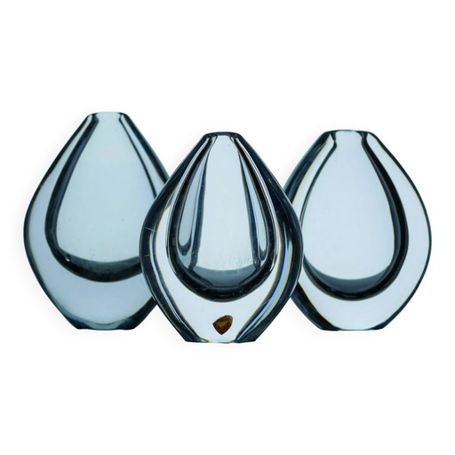 Crystal Lucid Drop Glass Vases by Sven Palmqvist for Orrefors, Sweden, 1950s, set of 3