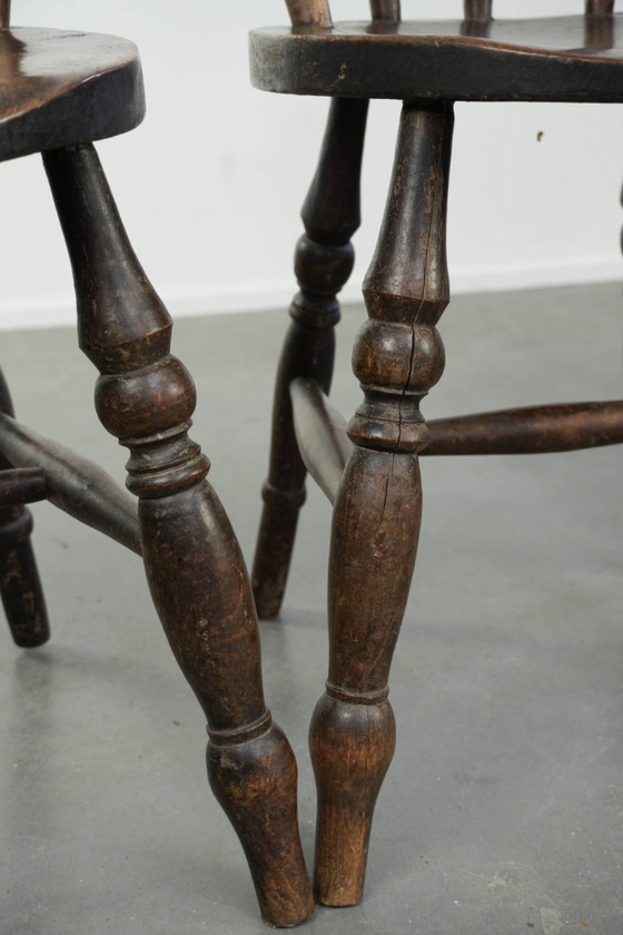4x Antique English wooden Windsor pub/bistro chairs from the 19th century with a beautiful patina (photo 13 of 14)